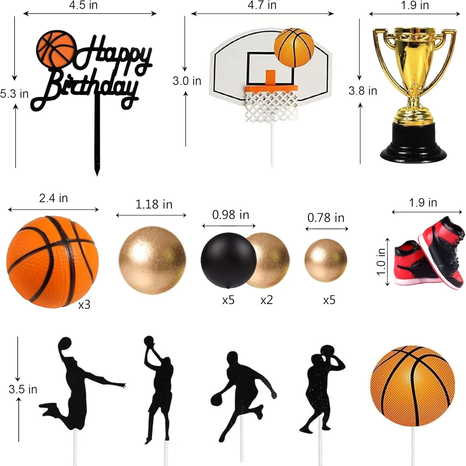 Basketbal Feestdecoraties Set - Happy Birthday Banner, 4 Folie Ballonnen, Taart Toppers & Ballonnen | Perfect Basketbal Thema Verjaardag Voor Kinderen