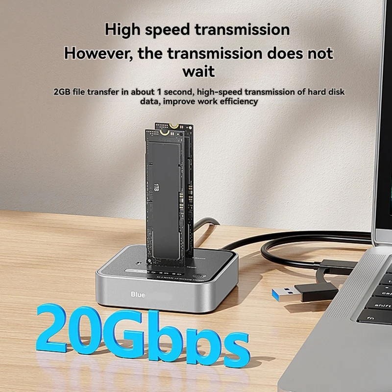 M2 20Gbps 듀얼 베이 SSD 도킹 스테이션, 오프라인 USB C to NVME PCiE 도킹 스테이션, 오프라인 클론 SSD 도크, 영국 플러그-A09I