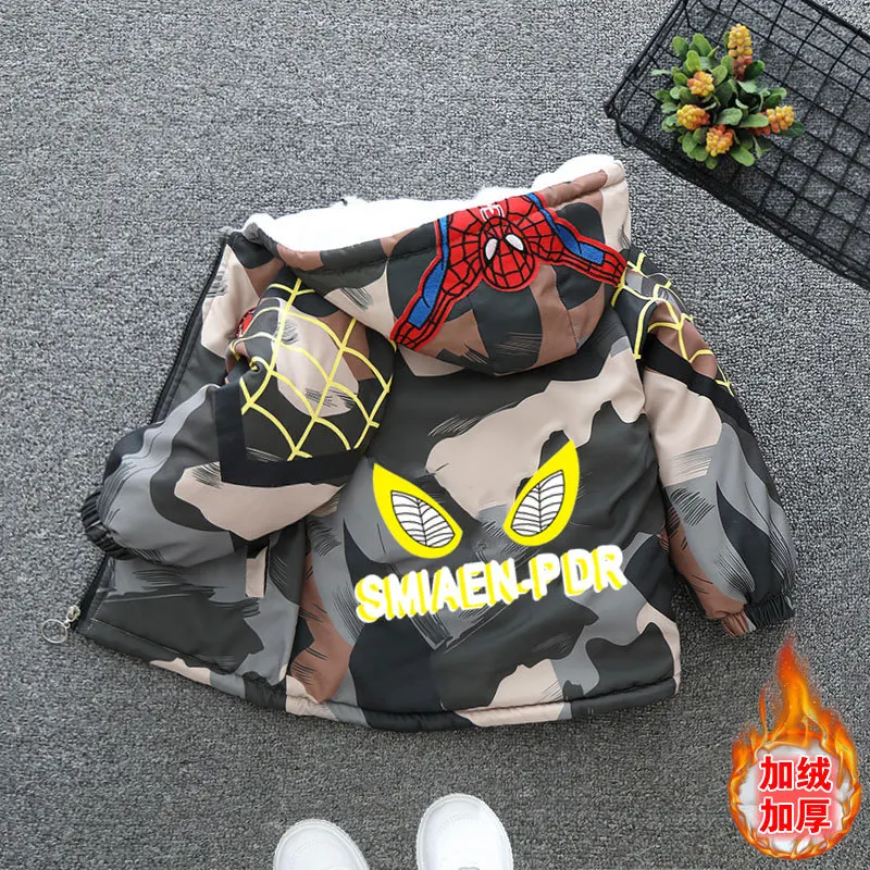 thumbnail image 1 of Ropa de camuflaje de Spiderman para niños, chaquetas de algodón gruesas para mantener el calor, abrigo informal de manga larga para exteriores, 2-7 años, Invierno, 1 of 4