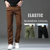 Spring Autumn Fashion Brown Business Casual Stretch Denim Pants Male Brand Trousers Men's Clothing Slim Jeans Plus Size 28-44