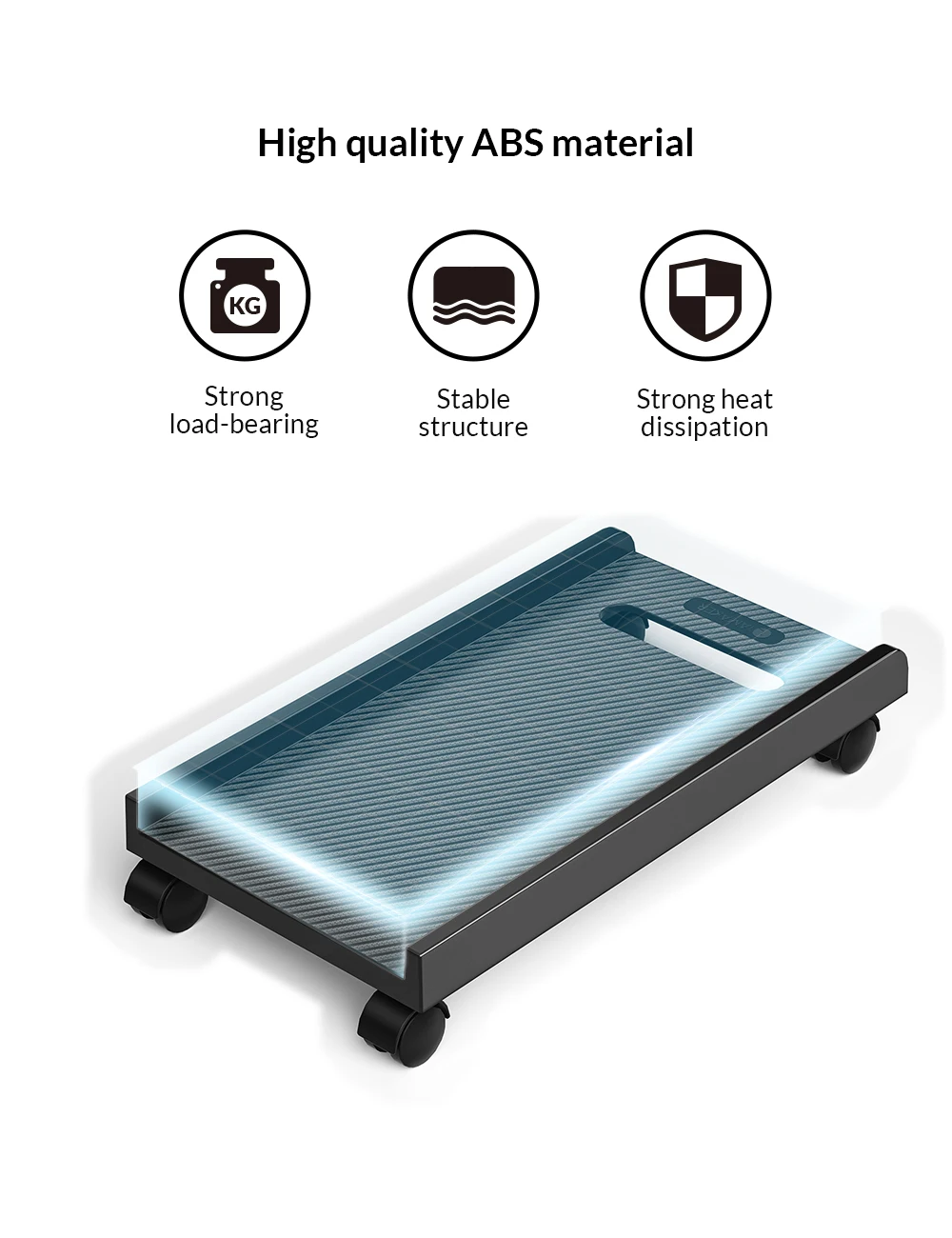 Adjustable Mobile Computer CPU Stand PC Cases with 4 Caster Wheels ABS Material Desk Accessories Holder