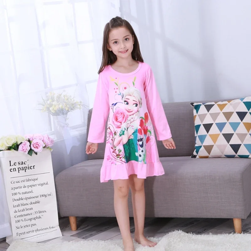 Children tops children nightdress summer spring girls cartoon Anna Elsa Olaf princess nightgown pajama long sleeve sleep dresses