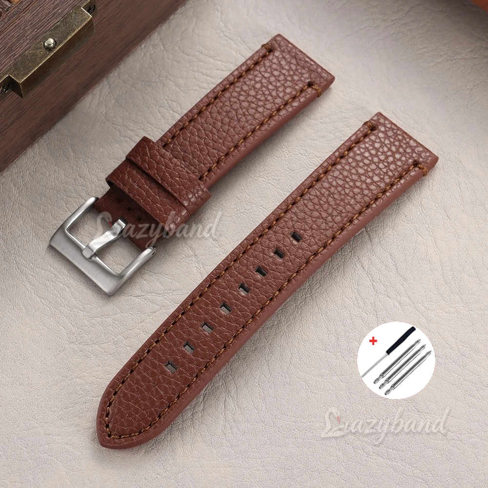 Lychee Pattern Leather Watch Strap - Brown Universal Replacement Band Accessory