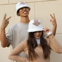Women Appa Bucket Hat Lamb Wool Hat Winter Warm Fishing Caps Faux Fur Arrow Symbol Printed Bucket Hat for Men Tide Flat Top Hats 2