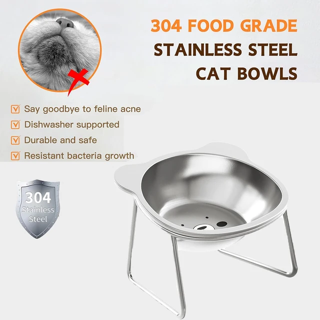 Stainless Steel Cat Bowls Raised Whisker Fatigue Relief Cat Plates Pet Water Dish Kitten Bowls Pet Bowls for Cats Food Bowls 3
