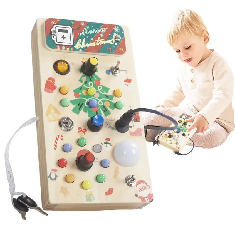 

Fidget Board Sensory Activity Board Interactive Buttons Montessori Board With LED Light For 1-6 Year Old Girls & Boys Gifts