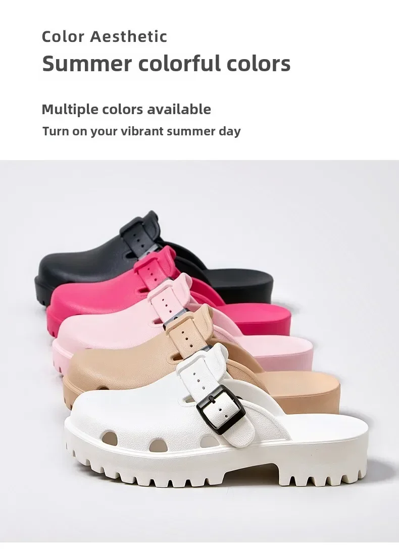 Sommer Neue Heels Clogs Frauen EVA Durchbrochene Sandalen Weiche Plattform Moderne Hausschuhe Straße Strand Rutschen Schuh Freizeit Maultiere Amagi – Detail 12