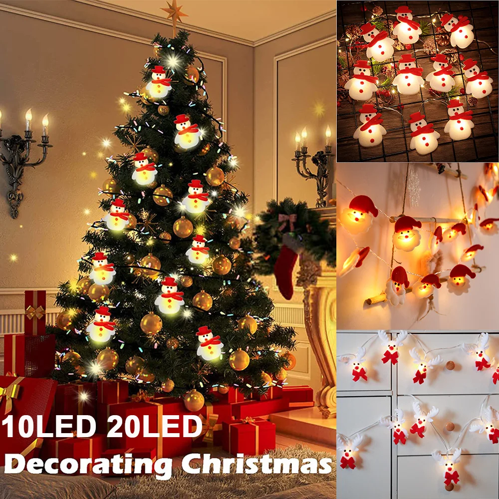 цена 10/20LED Christmas String Lights Battery Operated Santa Claus Snowman Reindeer Xmas Tree Decoration Indoor Outdoor Fairy Light