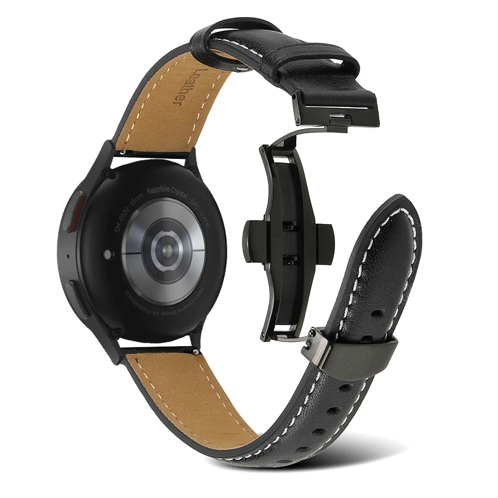 20mm 22mm Genuine Leather Strap for Samsung Galaxy Watch 6/5/4/5 Pro Butterfly Buckle for Watch 4/6 Classic/Amazfit GTR 3/4 Band