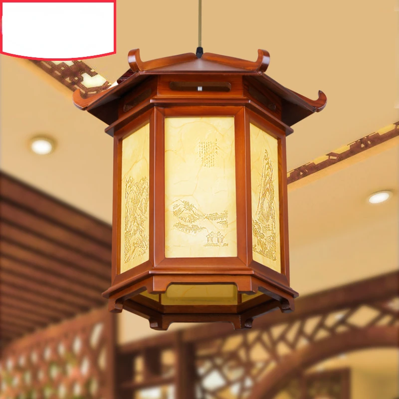 

Chinese antique sheepskin lamp pavilion solid wood palace lamp aisle balcony tea house advertising outdoor waterproof lantern