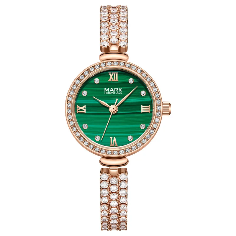 MARK FAIRWH Watch Women's Light Luxury Diamond Set Atmospheric Simple Fashion Small Green Watch Waterproof Quartz