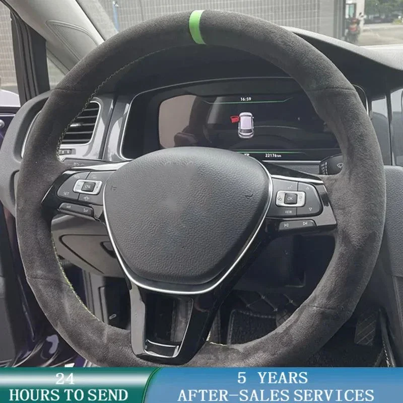 

Customized Car Steering Wheel Cover Anti-Slip Black Suede For Volkswagen VW Golf 7 Mk7 Touran Up New Polo Jetta Passat B8 Tiguan