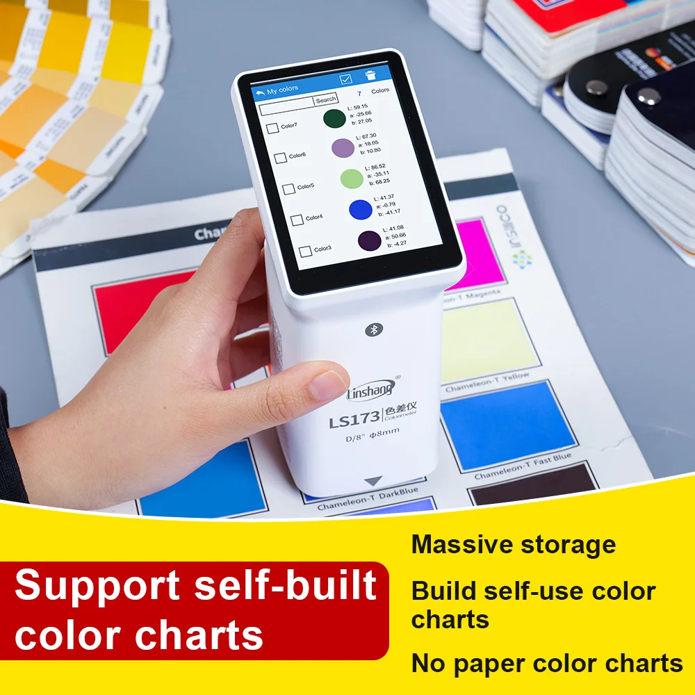 Portable Digital Colorimeter High Precision Handheld Color Meter for Measuring Paints Plastics Color Difference with D/8 LS173