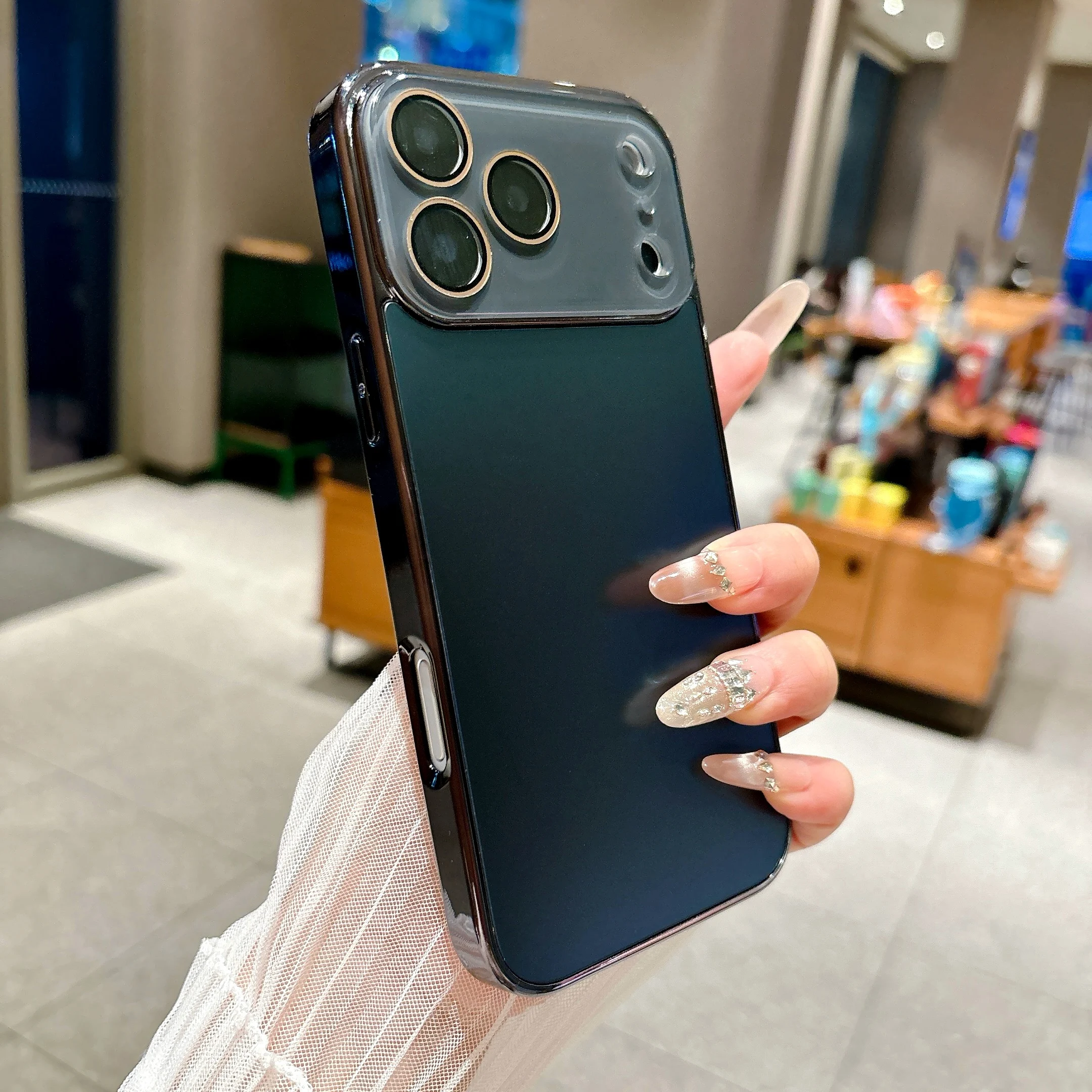 Glass Lens Film Protection Matte Shockproof Case with Plated Frame