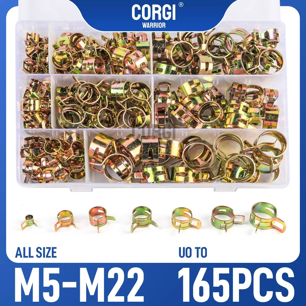 Spring Hose Clamp Assortment Kit up to 165 P 5-22 mm Fuel Silicone Vacuum Band Type Pipe Clamps Tube Water Low Pressure Air Clip spring clip clamps hose clamps spring clamps