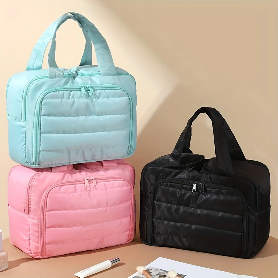 Large Capacity Quilted Makeup Bag, Portable Multifunctional Organizer Storage Bag, Ideal for Travel ,Business, Christmas Gifts