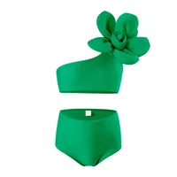 Baby Girls Swimwears Summer Bikini Set with Big Flower Kids Cute Solid Toddler Learn Swimming Suits Two-Piece Sunbeach Swimsuit 2