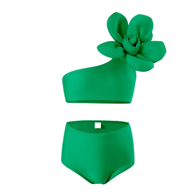 thumbnail image 1 of Conjunto de bikini de verano para niñas pequeñas con flores grandes, bonito traje de baño liso para niñas pequeñas, traje de baño de dos piezas para playa y sol, 1 of 4