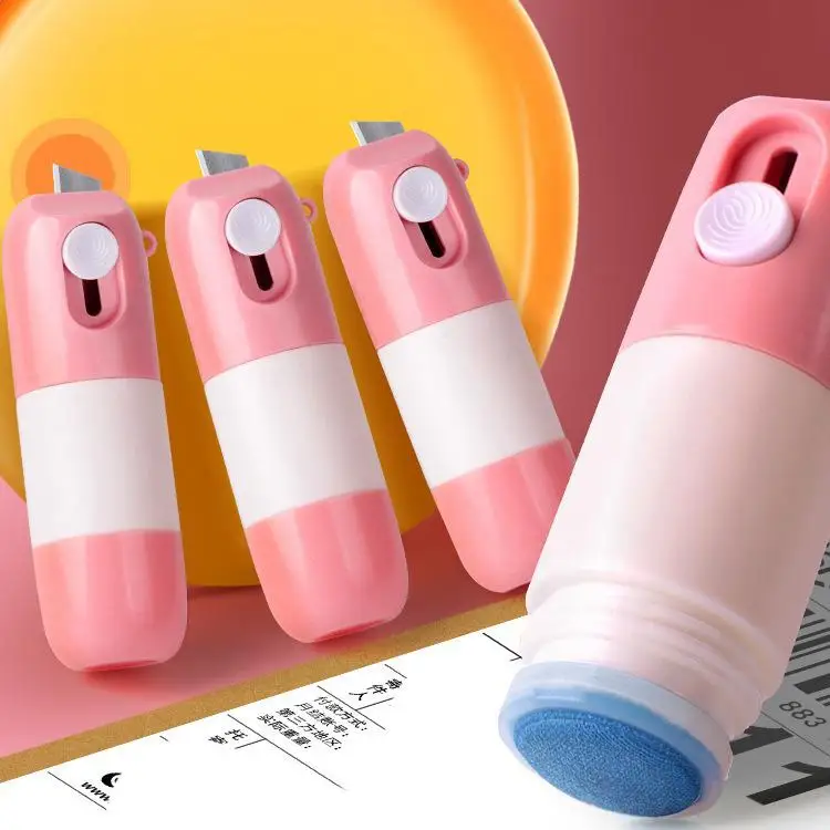 2 in 1 감열지 수정액 및 개봉칼 내구성 있는 감열지 데이터 개인 정보 보호 수정액 지우개 박스 오프너