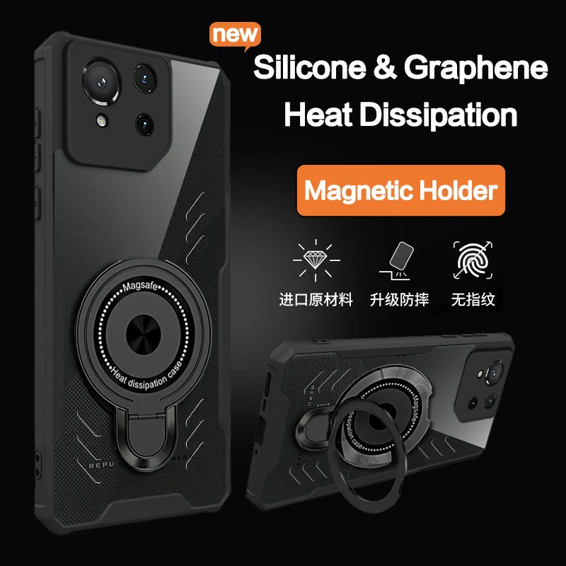 Silicone Cooling Phone Case with Graphene Heat Dissipation and Magnetic Stand, Shockproof Cover