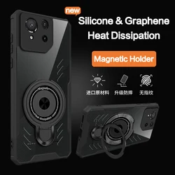 Silicone Cooling Phone Case with Graphene Heat Dissipation and Magnetic Stand, Shockproof Cover for Asus ROG Phone 6 (Black)