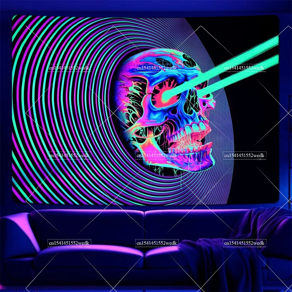 Blacklight 3D Illusion Tapestry Skull Eye Glow In The Dark Neon UV ...