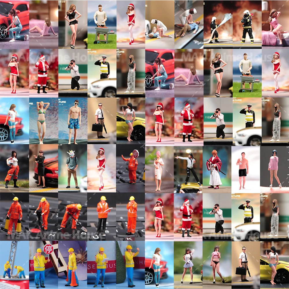 5Pcs Blind Box Painted Miniatures 1/64 1/87 Construction Worker Special Agents Police Officers Figures Doll Model Scene Toys