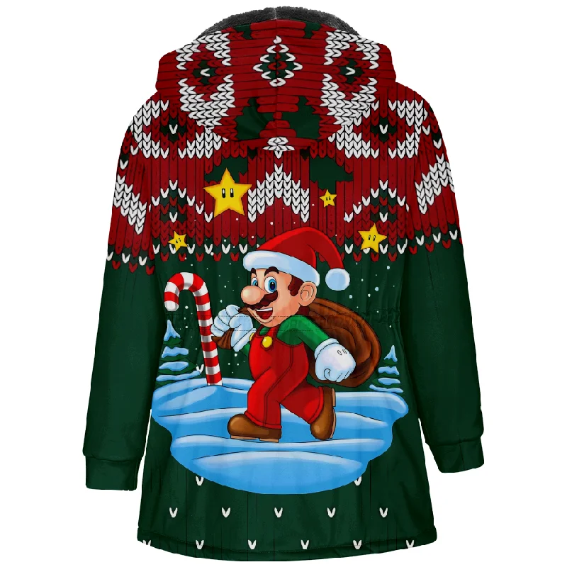 New Christmas Cotton Jacket Hooded Sweater Casual Print Men's Long Sleeve Standing Neck Half Zipper Sweater Cut Inside