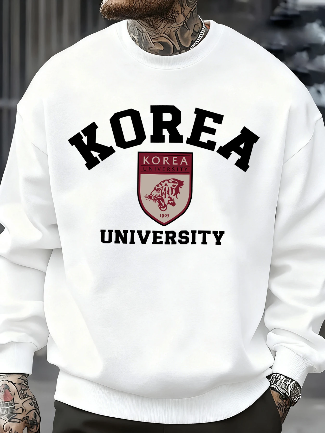 Korea University Pattern Men Sweatshirt Autumn Hip Hop Pullovers Loose Fashion Unisex Sweatshirts Soft Fleece Sportswears