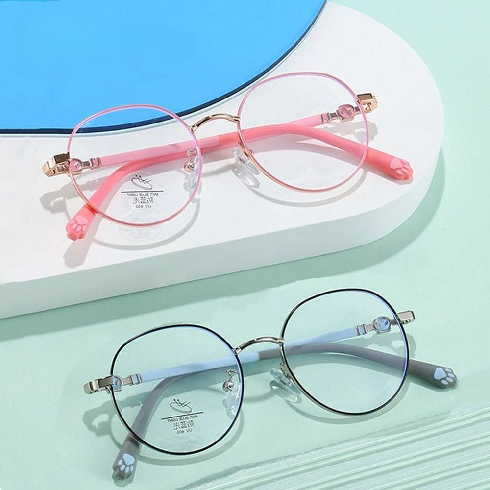 Fashion Kids Round Anti-blue Light Glasses Boys Girls Metal Cute Cat Claw Frame Eyewear Child Eye Protection Computer Goggles