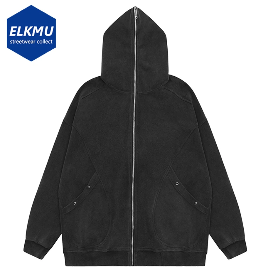 

Washed Vintage Hoodie Men Hip Hop Streetwear Retro Zipper Hoodie Coat Black Loose Y2K Harajuku Hoodies Sweatshirt Tracksuit