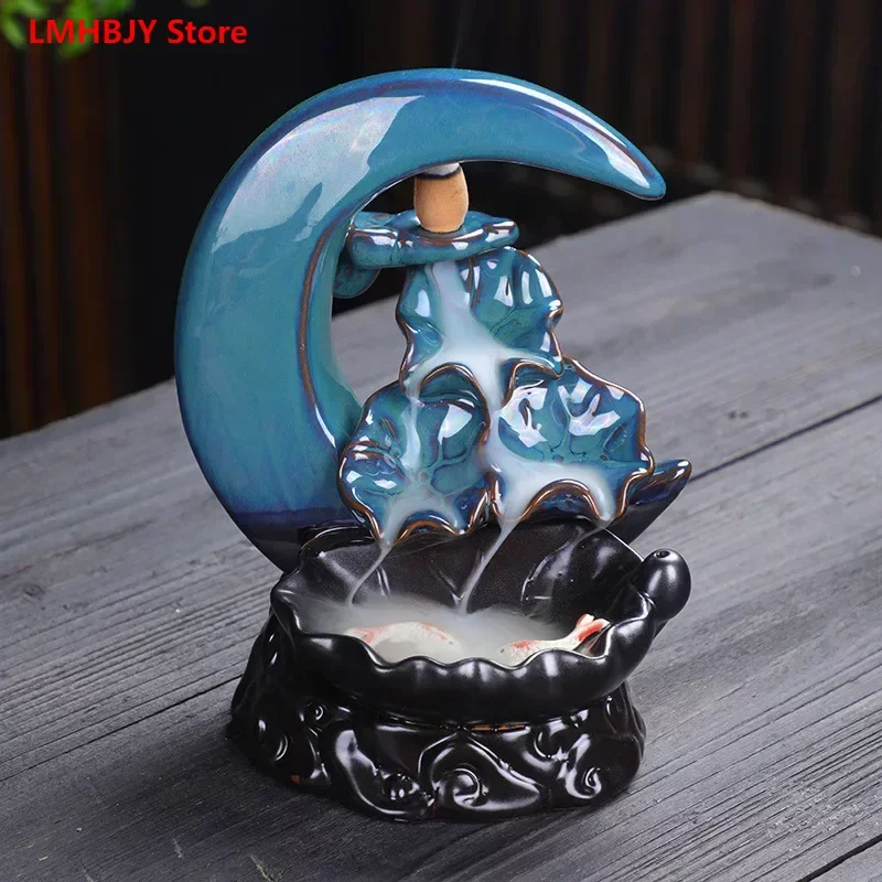 

Backflow Incense Burner Ceramic Creative Home Decoration Flowing Water Incense Crafts Full of Both Sides Moon Sandalwood Burner