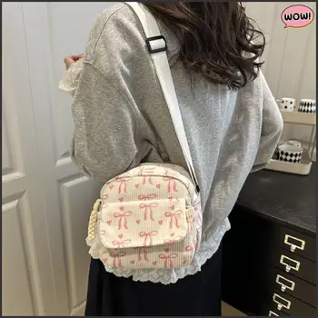 Borsa a tracolla piccola in velluto a coste casual Borsa a tracolla con fiocco impermeabile con chiusura a cerniera