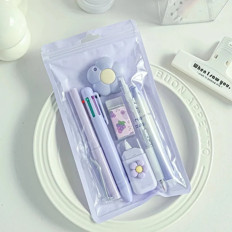 7pcs/set Cream Color Cute Stationery Set Office Supplies School Student Gift Kawaii Writing Supplies - 3