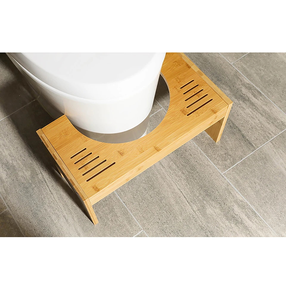 Sgabello WC In Bambù Pieghevole - Angolo 35°, Cuscinetti Antiscivolo