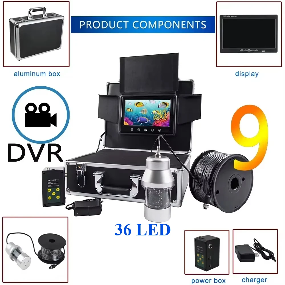 Caméra sous-marine HD 1000TVL vision nocturne 36LED pour pêche glace et eau profonde 20-100m