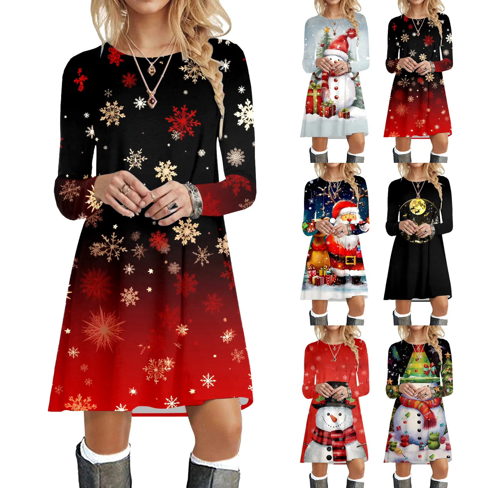 

Winter Christmas Party Women Dresses For 2023 Autumn Casual Christmas Snowman Print Mini Dress Oversized Woman Dress Gift