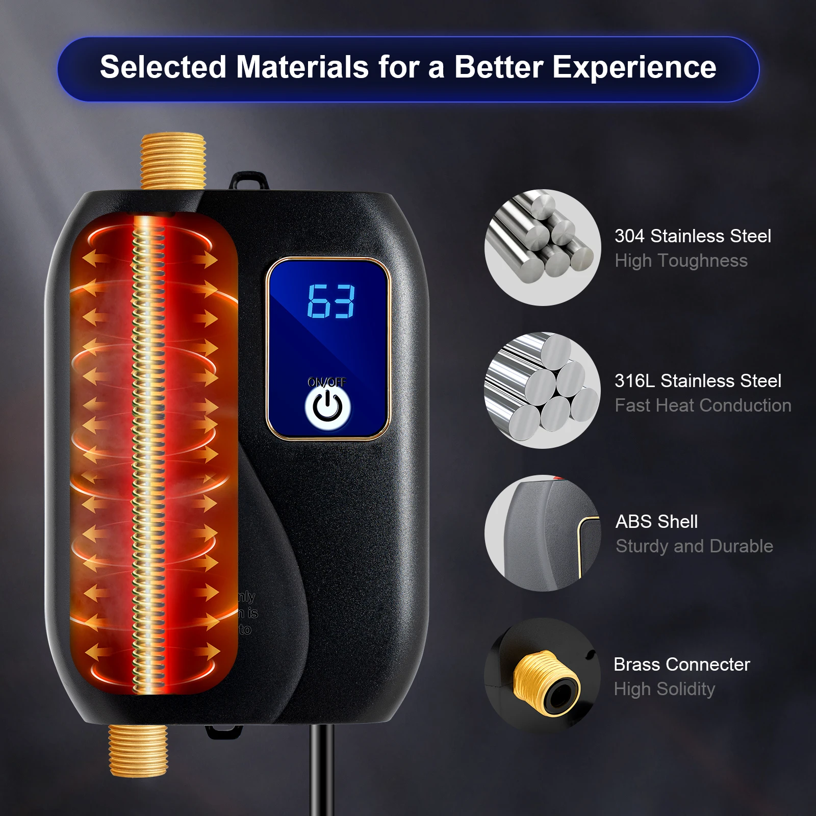 110V 3000W Tankless Water Heater Electric Instant Water Heating Machine Kitchen Boiler Hot Black electric water heater