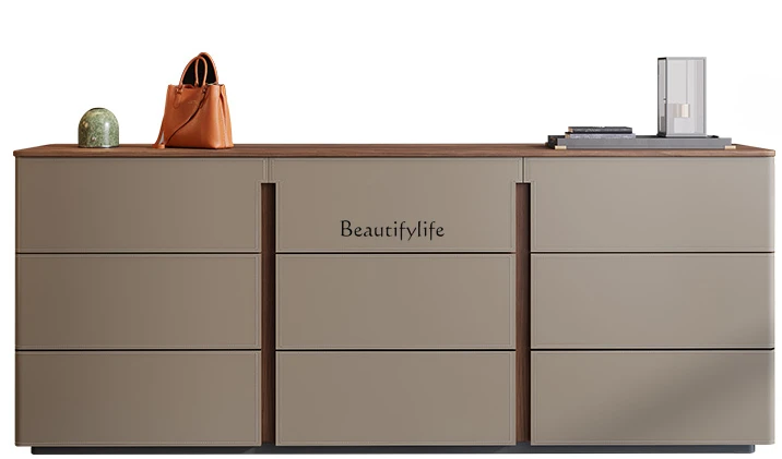 

Saddle Leather Lengthened Sideboard Cabinet Household Tailstock Storage Solid Wood Storage Chest of Drawers