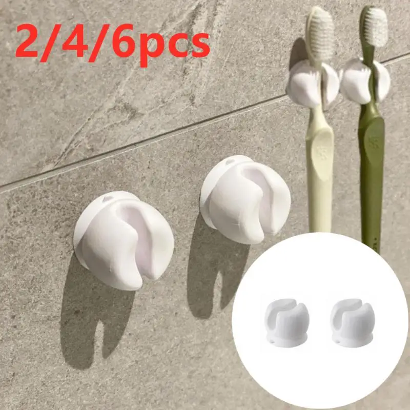 Simple Silicon Toothbrush Holder With Suction Cup Wall Mounted Tooth Brush Storage Organizer Rack Bathroom Accessories 2-6Pcs toothbrush holder