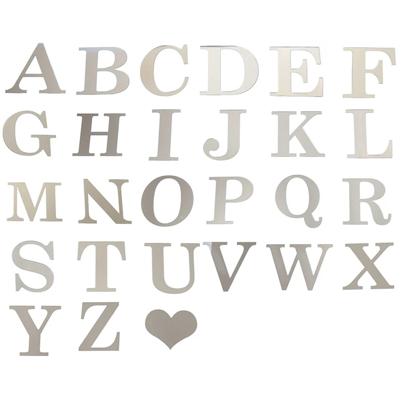 A10cm 26 Letters Silver Mirror Wall Sticker Acrylic Mirrored Decorative