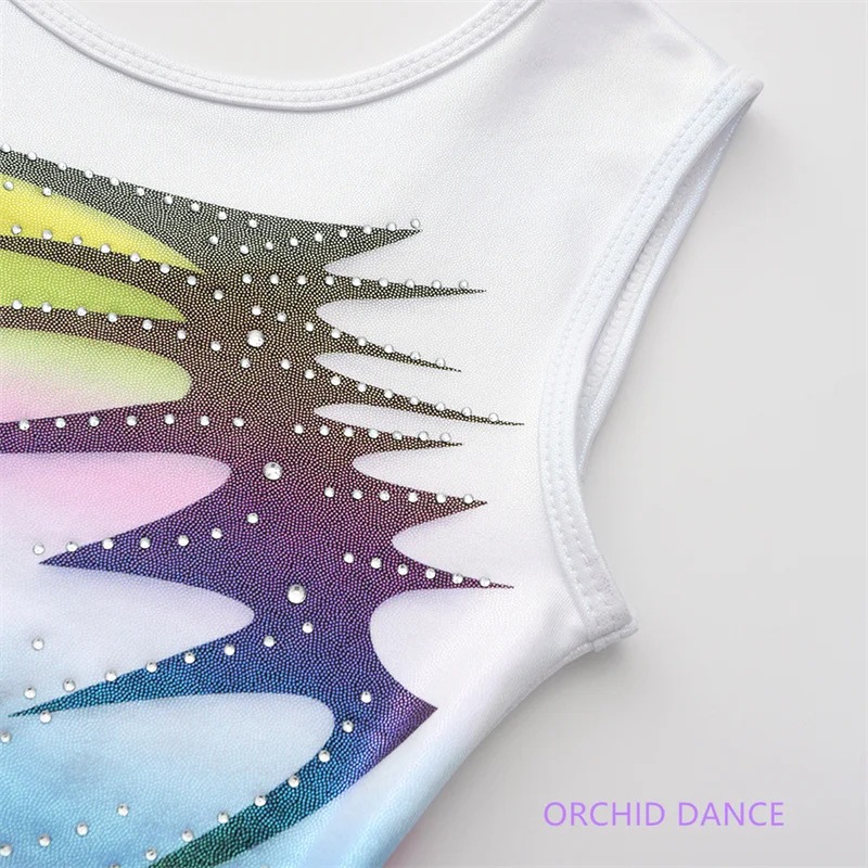 Neues Design, hochwertig, günstig, für Kinder, Mädchen, Kinder, Spandex, ärmellos, Strasssteine, Wettbewerb, Rhythmische Gymnastik-Trikots – Detail 17