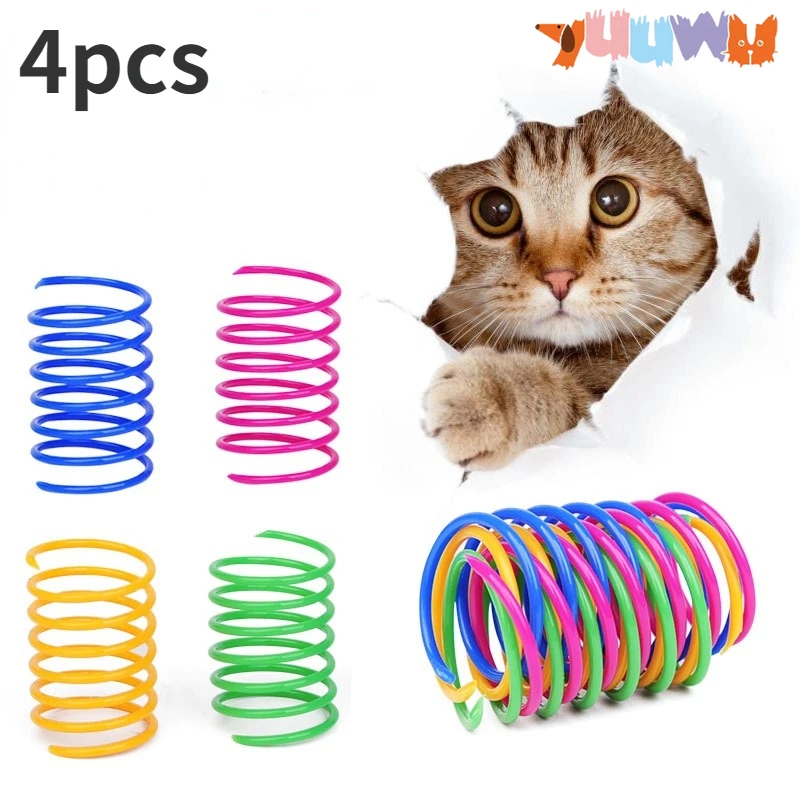 4pcs Kitten Cat Toy Wide Durable Heavy Gauge Cat Spring Toy Colorful Springs Cat Pet Toy Coil Spiral Springs Pet ItemToy for Cat random colorful plastic cat spring toy coil spiral springs pet cats action wide durable interactive toys