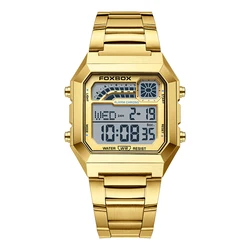 FOXBOX Luxury Square Stainless Steel Waterproof Digital Watch (Gold)