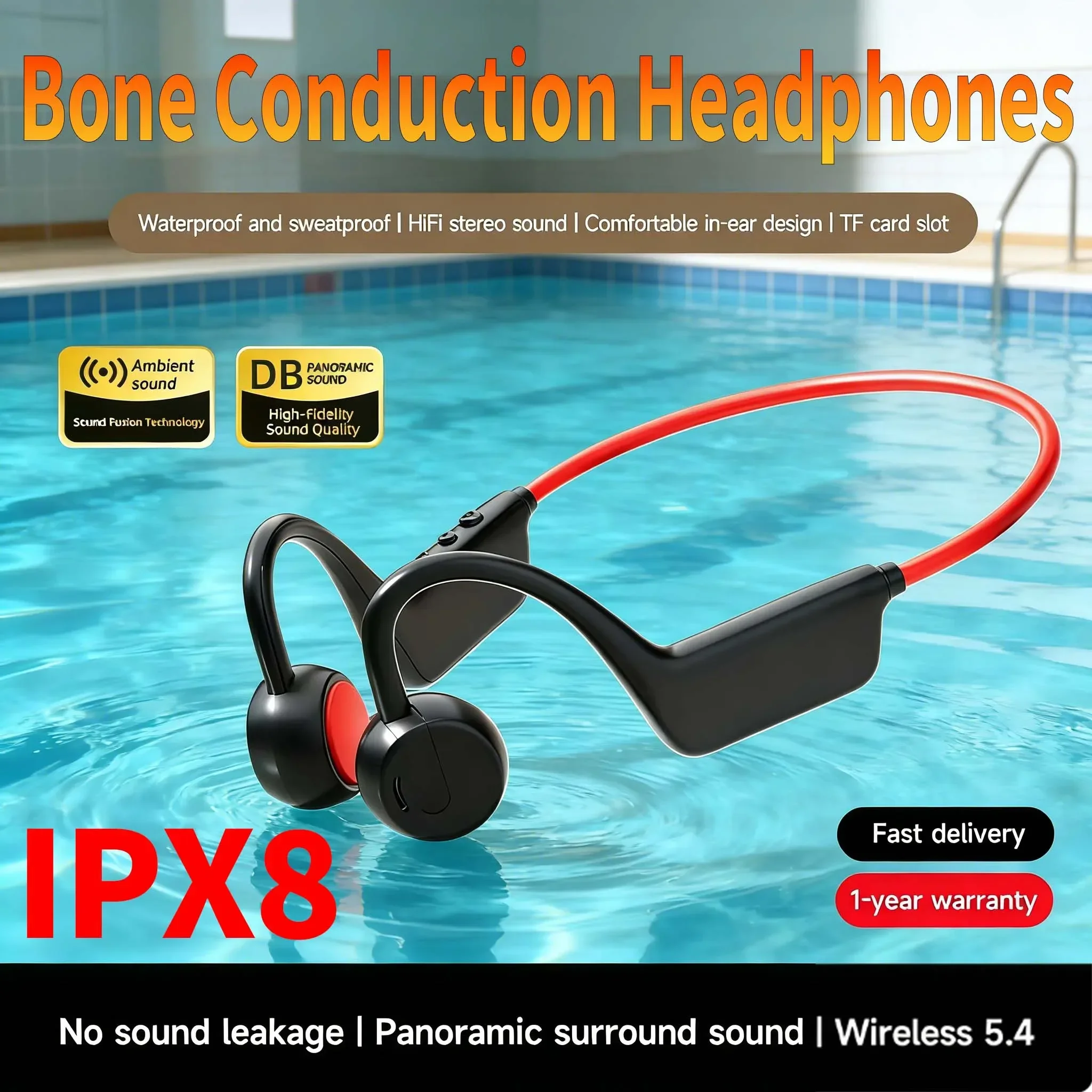รูปสินค้า หูฟังกันน้ำ IPX8 บลูทูธ 5.4 สำหรับว่ายน้ำและออกกำลังกาย 2026
