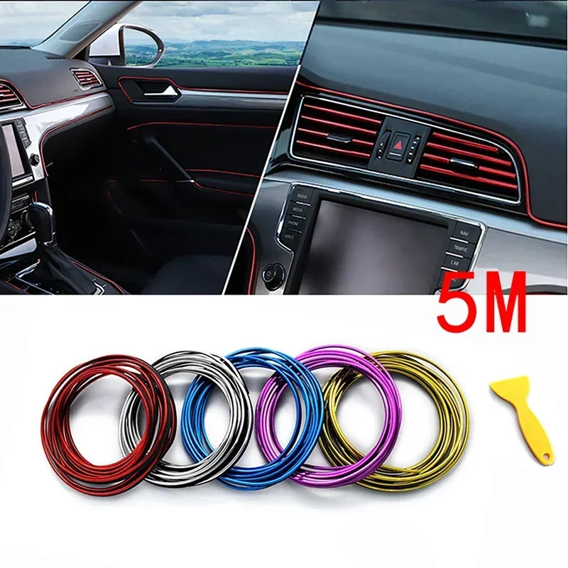 PVC Car Interior Decoration Strip Moulding 5M Red Blue Yellow