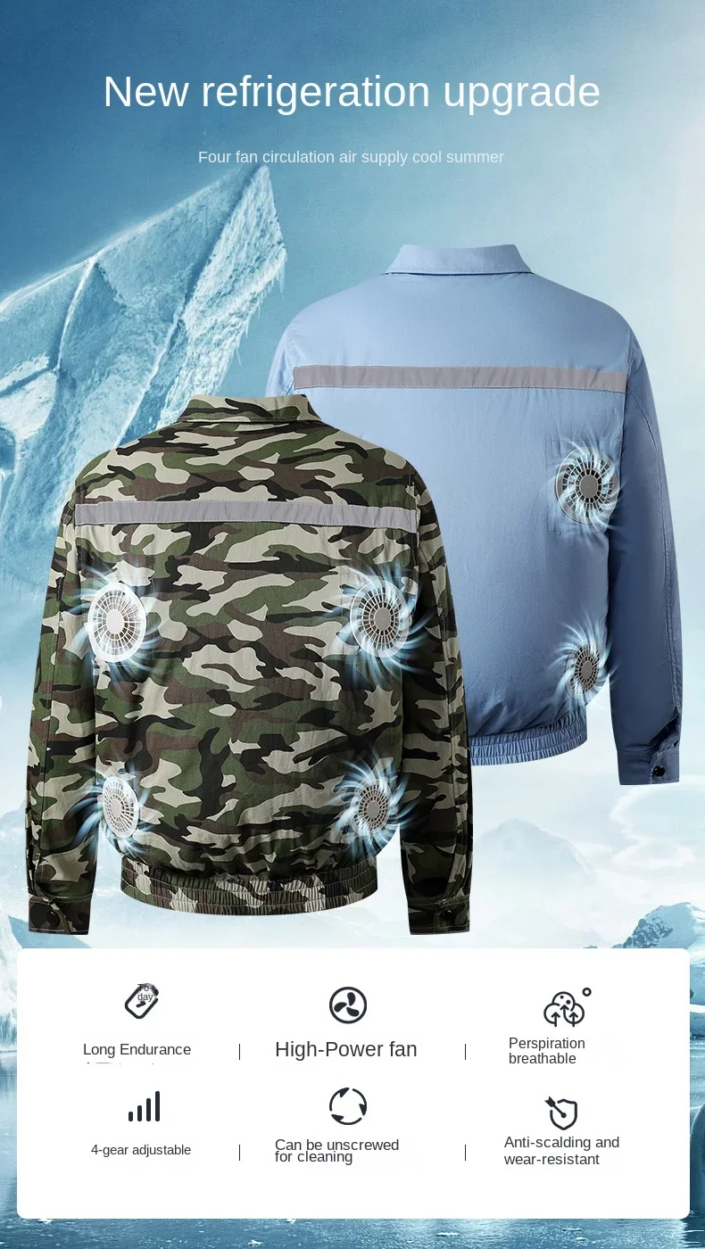 2024 Men's Cool Coat Fan Air Conditioning Clothing Usb Heat Dissipation Camouflage Sports Top Outdoor Camping Fishing Jacket