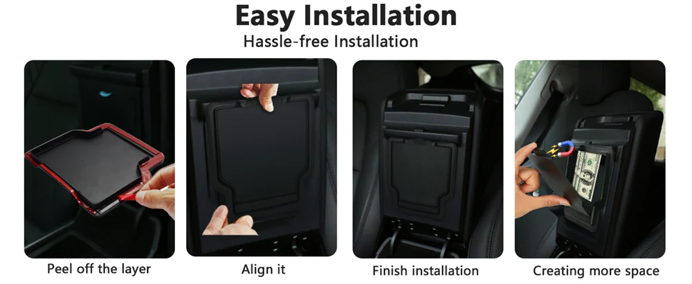 Für Tesla Modell Y Juniper 2025 Konsole Organizer Armlehne Ablage Tasse Halter Versteckte Lagerung Box Drahtlose Ladegerät Matte – Detail 6