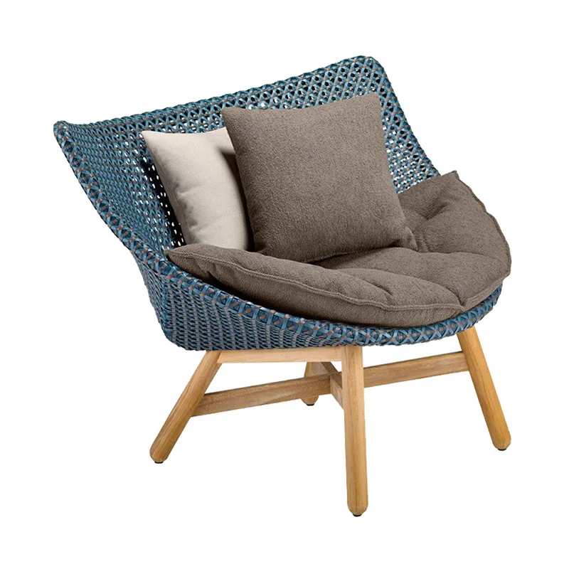 

YY Solid Wood Rattan Art Armchair Garden Terrace Leisure Lazy Bone Chair