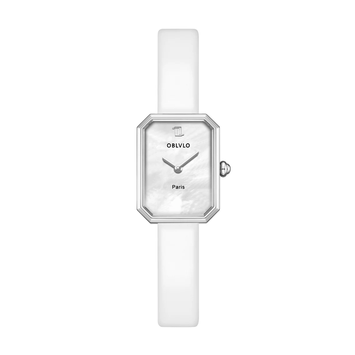 

OBLVLO Women Quartz Watch Rose Gold Case Gift Leather Strap Malachite Dial Diamond Surface Sapphire Small Square Clock 23mm LW2